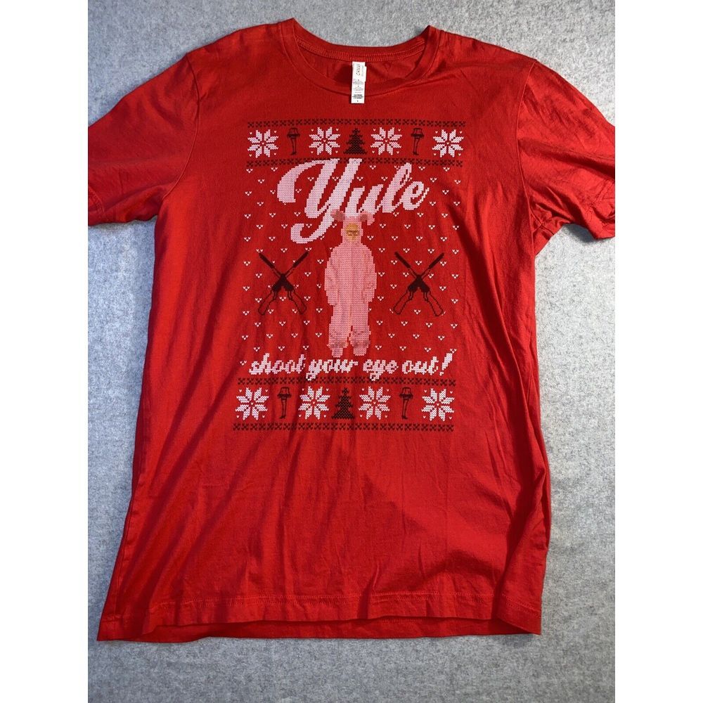 Bella Canvas Red Crewneck Short Sleeve Christmas T-Shirt Size Large Yule